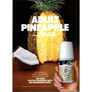 1981 The Club Pina Colada Cocktail Mixer Vintage Print Ad Pineapple Bar Wall Art